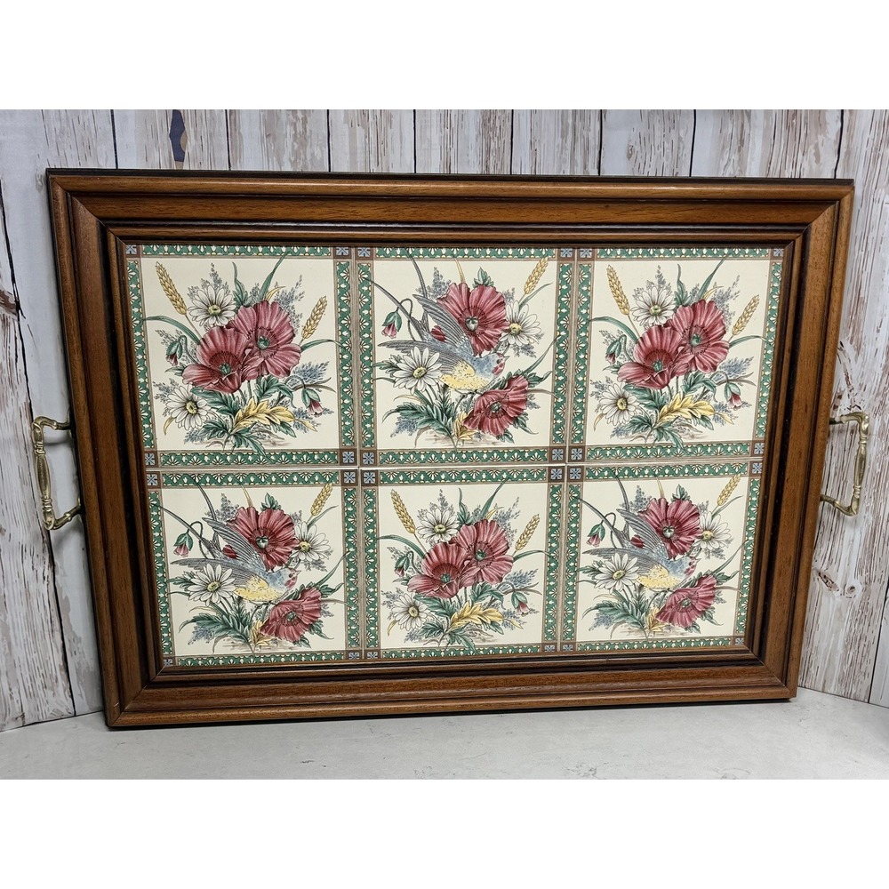 Vintage Tilecrafts Victorian Floral and birds Tea Tray 6 Tiles England